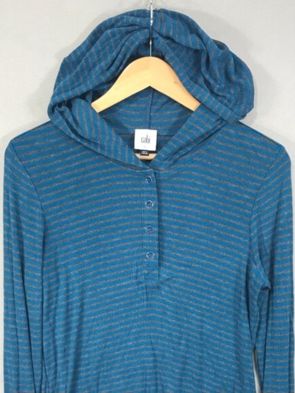 CAbi Riff Teal Hooded Henley Knit Top - Picture 5 of 5